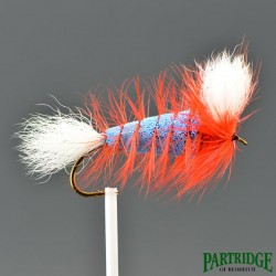 Shadows - Wulff Bomber - LABATT BLUE - White Tail - Hot Orange Hackle.